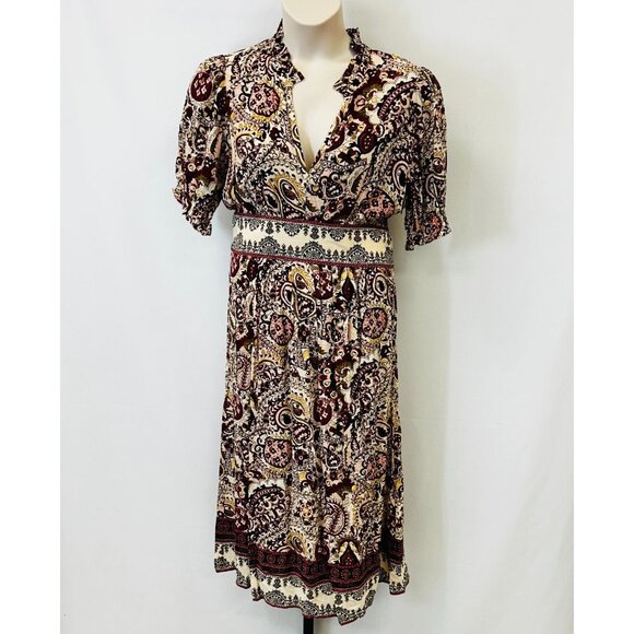 NWT ba&sh Zael Dress Size L Paisley Boho Midi Ruffle Trim V-Neckline Flowy - Picture 1 of 14